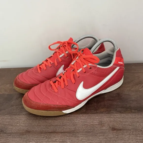 Nike Tiempo Natural IV Leather TF US 9 UK 8 509090 619 Soccer Futsal Shoes Red