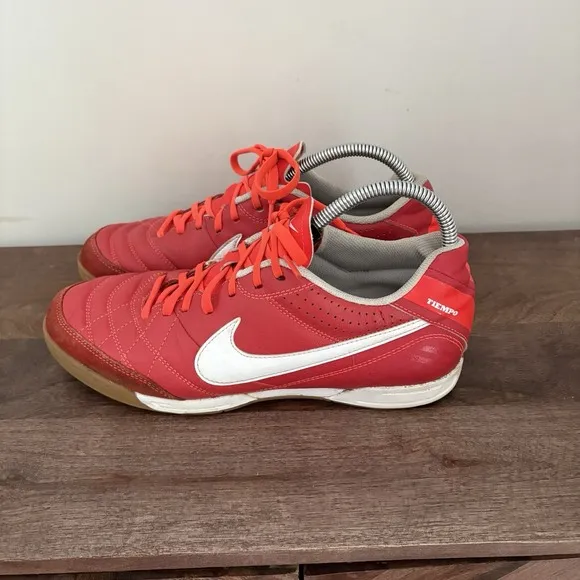 Nike Tiempo Natural IV Leather TF US 9 UK 8 509090 619 Soccer Futsal Shoes Red