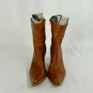 Nine West Studio Brown Leather Heeled Western Boots