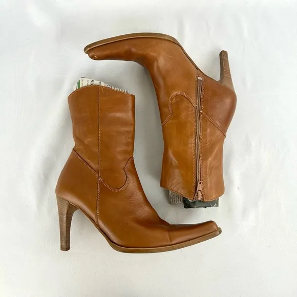 Nine West Studio Brown Leather Heeled Western Boots