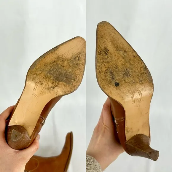 Nine West Studio Brown Leather Heeled Western Boots