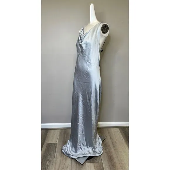 Norma Kamali Maria Satin Gown In Silver Size XL $325
