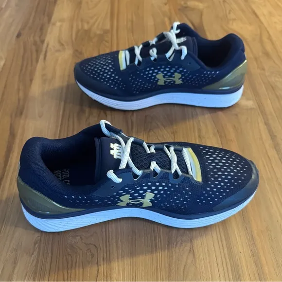 Notre Dame Shoes Men’s 9.5 Navy Blue Gold White Under Armour Shoes Irish ☘️