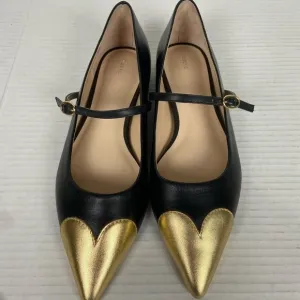 NWOT Anthropologie x Maeve‎ Heart Toe Mary Jane Leather Flats Size 7 Black Gold