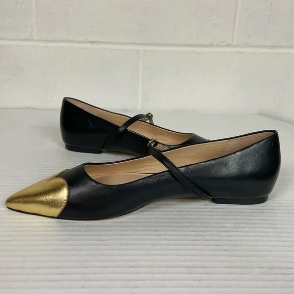 NWOT Anthropologie x Maeve‎ Heart Toe Mary Jane Leather Flats Size 7 Black Gold