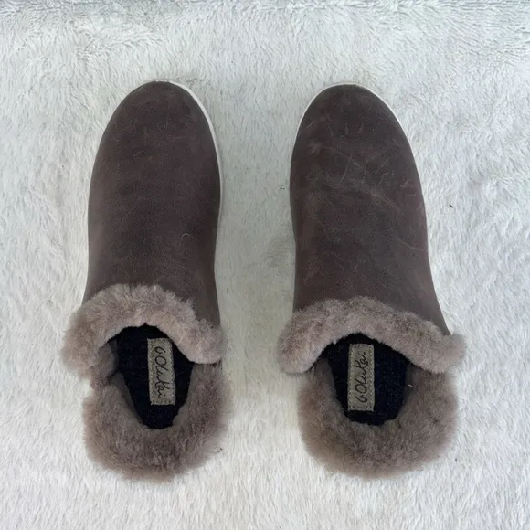 NWOT OluKai Mālua Hulu Women’s Warm Winter Booties Warn Taupe Brown Leather Sz 6