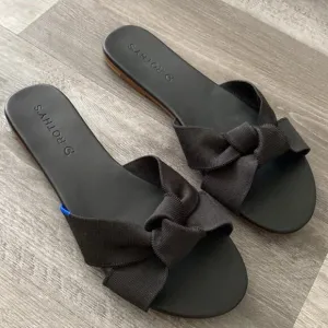 NWOT Rothy's The Knot Black Slide Sandals Womens 9 Hemp Vegan Leather Bow Knot