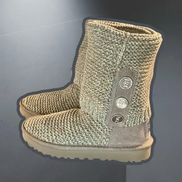 NWOT UGG Dark Charcoal Gray Cozy Knit ‘Purl Cardy Knit Boots’ w/ Wool Lining 6