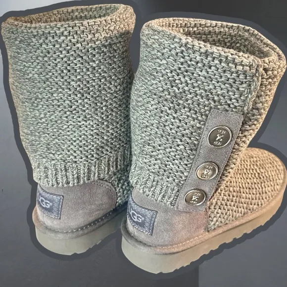 NWOT UGG Dark Charcoal Gray Cozy Knit ‘Purl Cardy Knit Boots’ w/ Wool Lining 6