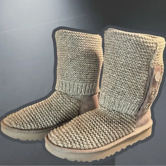 NWOT UGG Dark Charcoal Gray Cozy Knit ‘Purl Cardy Knit Boots’ w/ Wool Lining 6