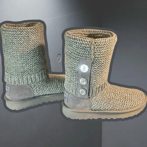 NWOT UGG Dark Charcoal Gray Cozy Knit ‘Purl Cardy Knit Boots’ w/ Wool Lining 6