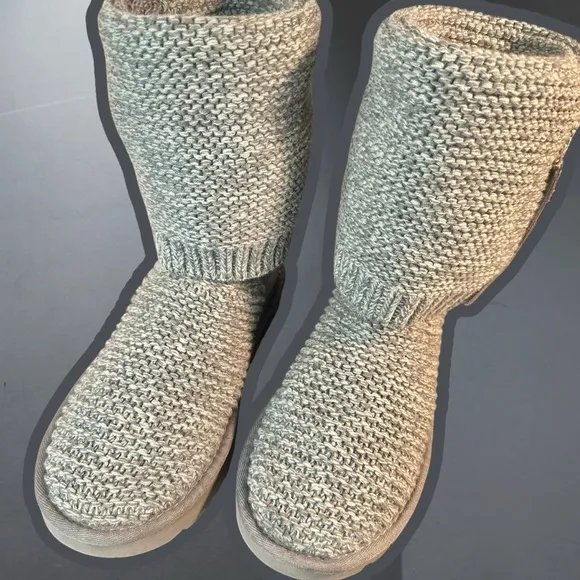 NWOT UGG Dark Charcoal Gray Cozy Knit ‘Purl Cardy Knit Boots’ w/ Wool Lining 6