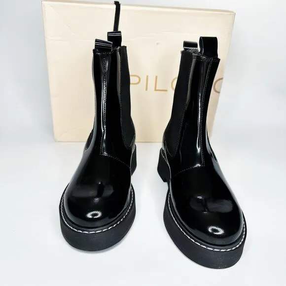 NWT Anthropologie Pilcro Contrast Stitch Black Noir Patent Leather Chelsea Boots