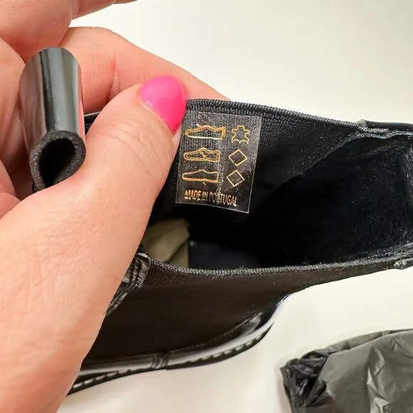 NWT Anthropologie Pilcro Contrast Stitch Black Noir Patent Leather Chelsea Boots