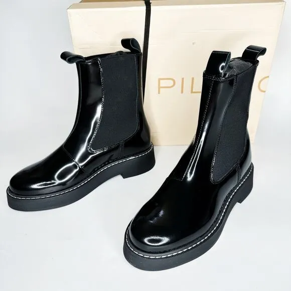 NWT Anthropologie Pilcro Contrast Stitch Black Noir Patent Leather Chelsea Boots