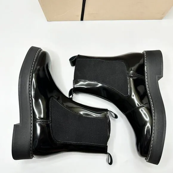 NWT Anthropologie Pilcro Contrast Stitch Black Noir Patent Leather Chelsea Boots