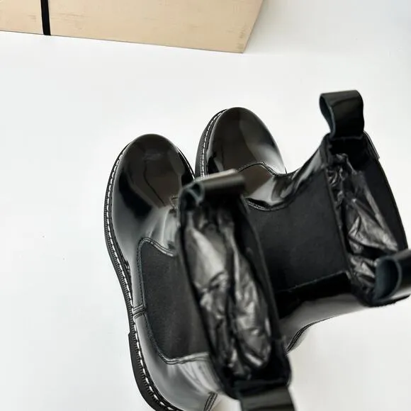 NWT Anthropologie Pilcro Contrast Stitch Black Noir Patent Leather Chelsea Boots