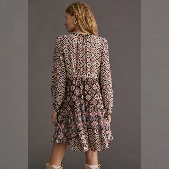 NWT Anthropologie Tiered V-Neck Mini Dress Boho size XSP