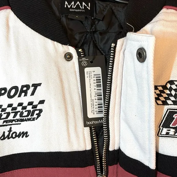 NWT [boohooMAN] Oversized Boxy Official Twill Padded Racing Jacket Men’s Sz M