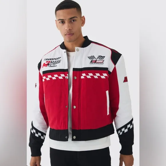 NWT [boohooMAN] Oversized Boxy Official Twill Padded Racing Jacket Men’s Sz M