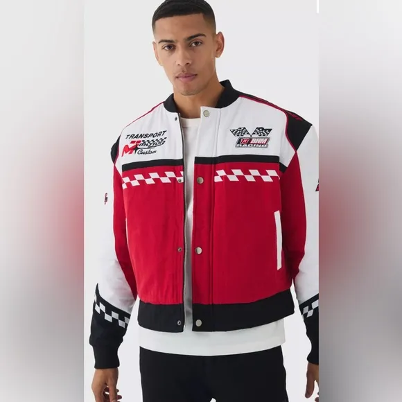 NWT [boohooMAN] Oversized Boxy Official Twill Padded Racing Jacket Men’s Sz M