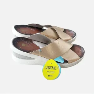 NWT BZees Vista Wedge Metallic Gold Straps Sandals Size 11