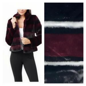 NWT CATHERINE MALANDRINO Black Burgundy Color Block Faux Fur Bomber Jacket Sz XS