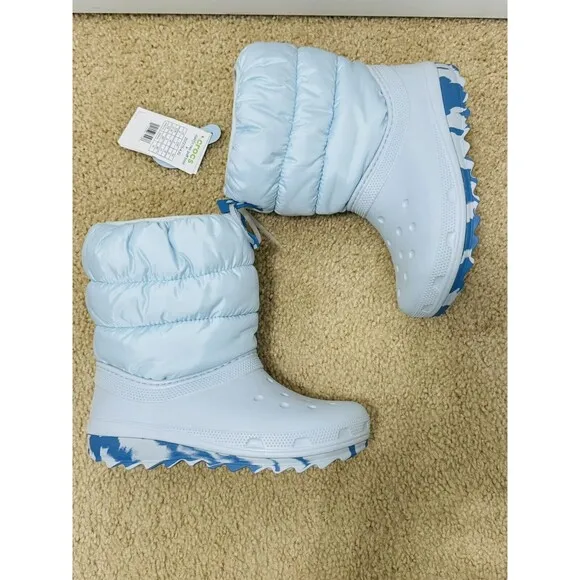 NWT Crocs Classic Lined Neo Puff Lt Blue Boots Kid's Size J5