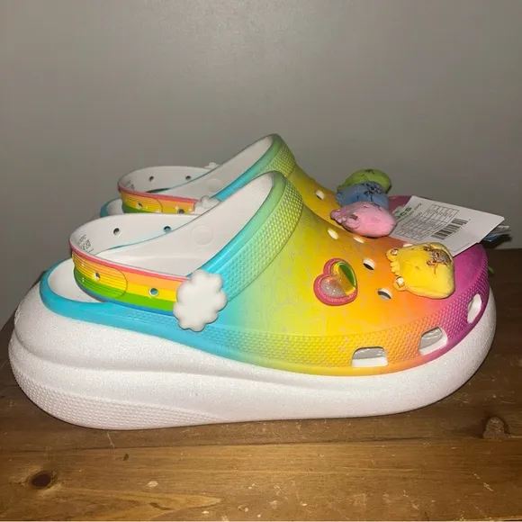 NWT Crocs X Carebears crush Rainbow Clog size 12w multicolor light up
