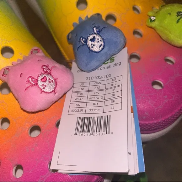 NWT Crocs X Carebears crush Rainbow Clog size 12w multicolor light up