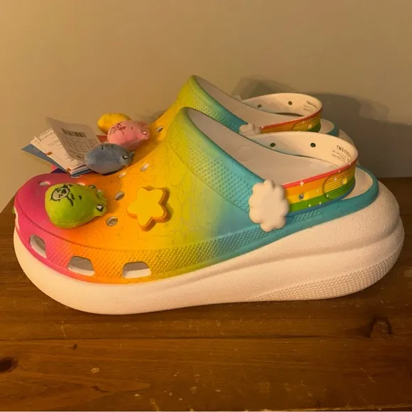 NWT Crocs X Carebears crush Rainbow Clog size 12w multicolor light up