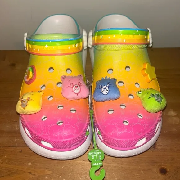 NWT Crocs X Carebears crush Rainbow Clog size 12w multicolor light up