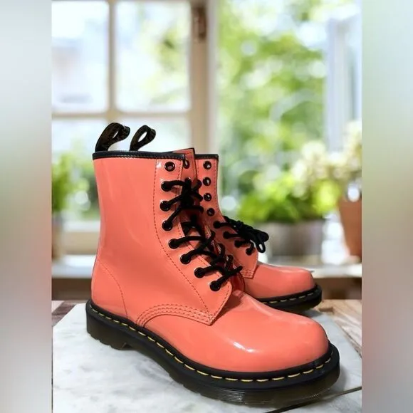 NWT Dr. Marten’s 1460 Patent Lamper Coral Pink Leather Boots Size 8 EU 39