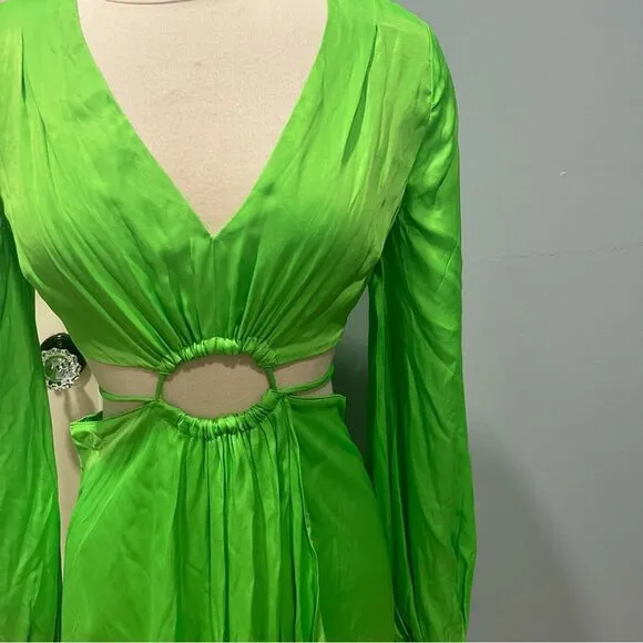 NWT FARM RIO Lime Green Cut Out Long Sleeve Maxi Dress Size Small