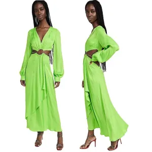 NWT FARM RIO Lime Green Cut Out Long Sleeve Maxi Dress Size Small