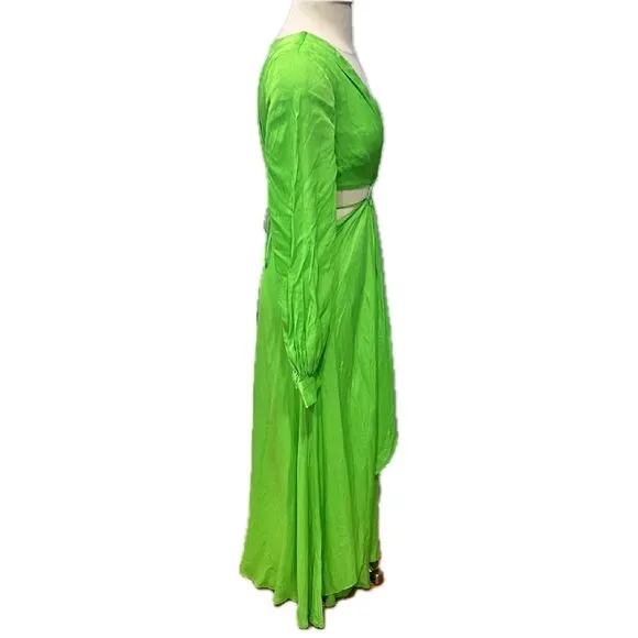 NWT FARM RIO Lime Green Cut Out Long Sleeve Maxi Dress Size Small