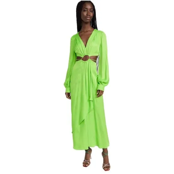 NWT FARM RIO Lime Green Cut Out Long Sleeve Maxi Dress Size Small