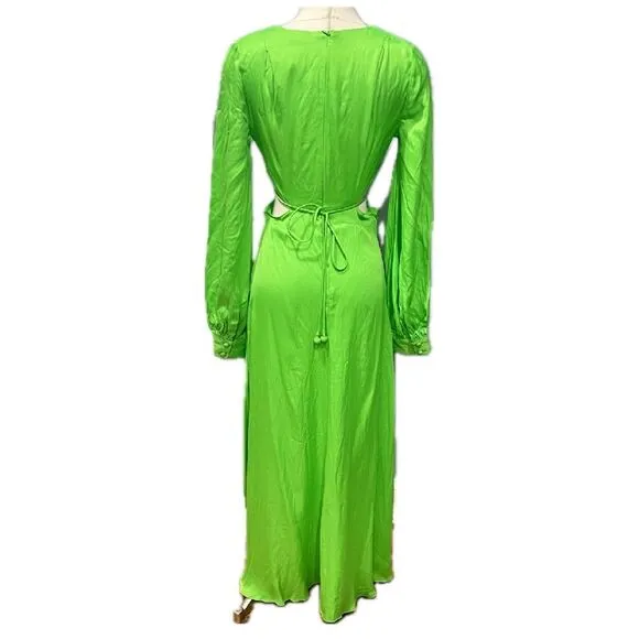 NWT FARM RIO Lime Green Cut Out Long Sleeve Maxi Dress Size Small
