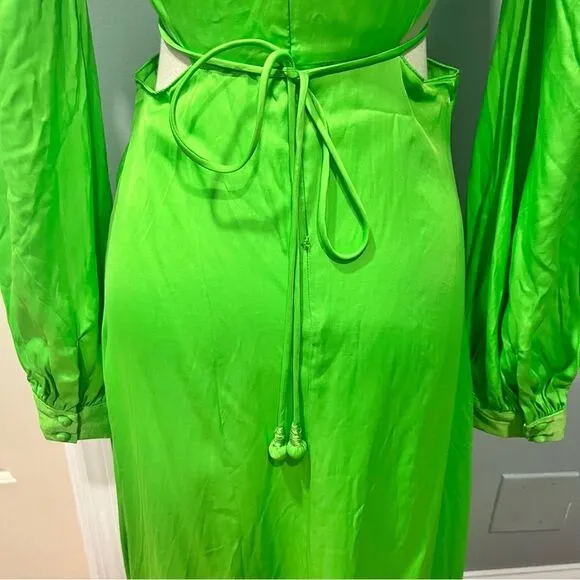 NWT FARM RIO Lime Green Cut Out Long Sleeve Maxi Dress Size Small