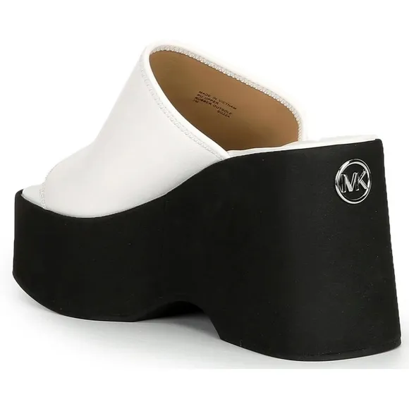 NWT Michael Michael Kors Womens Dabney Leather Platform Wedge Slide shoes