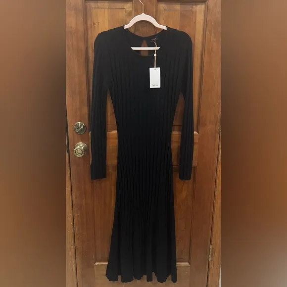NWT! Quince | 100% Mongolian Cashmere Wide-Rib Midi Dress | Black | M