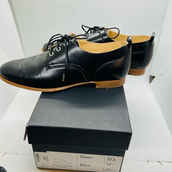 NWT rag &amp; bone Audrey Black Leather Oxford Brogues Shoes Tan Bottoms 7.5