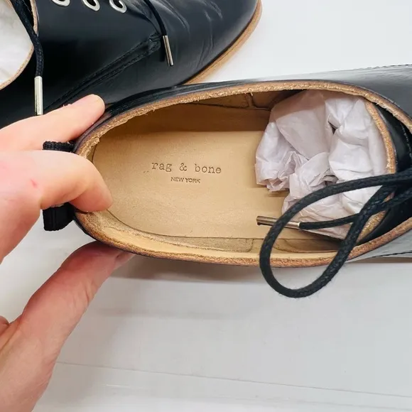 NWT rag &amp; bone Audrey Black Leather Oxford Brogues Shoes Tan Bottoms 7.5