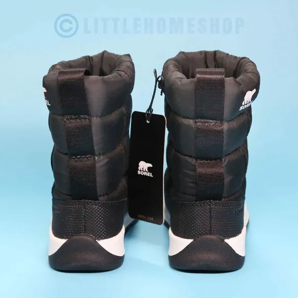 NWT! Sorel KIDS Whitney II Puffy Mid Snow Boot in Black, Size 9