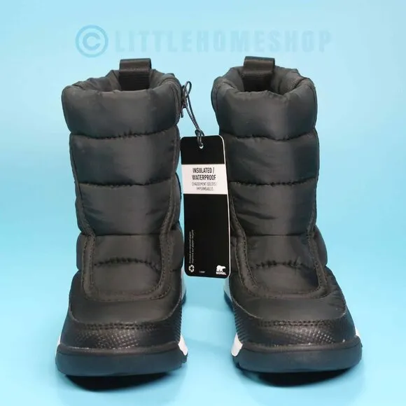 NWT! Sorel KIDS Whitney II Puffy Mid Snow Boot in Black, Size 9
