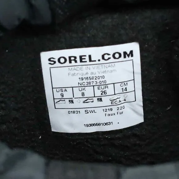 NWT! Sorel KIDS Whitney II Puffy Mid Snow Boot in Black, Size 9