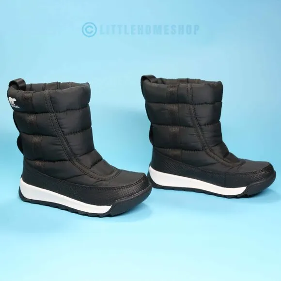 NWT! Sorel KIDS Whitney II Puffy Mid Snow Boot in Black, Size 9