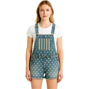 NWT Xhilaration Stars &amp; Stripes Denim Shortalls Fourth of July Vibe Size Large