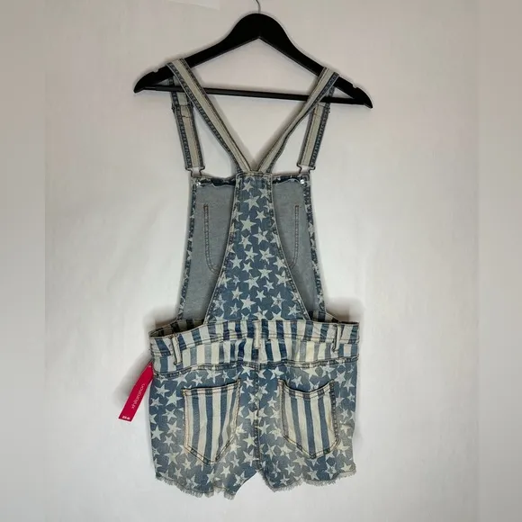 NWT Xhilaration Stars &amp; Stripes Denim Shortalls Fourth of July Vibe Size Large