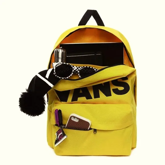 👩🏻OLD SKOOL III VANS BACKPACK LEMON CHROME BLACK LAPTOP SLEEVE BIG KIDS, YOUTH